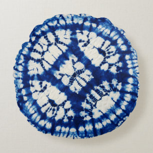 Shibori Tie Dye Südsee Indigo Batik Rundes Kissen