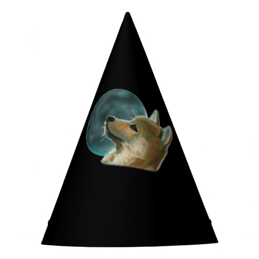 Shibu Inu Hund mit Blick auf den Mond Partyhütchen (Vorderseite)