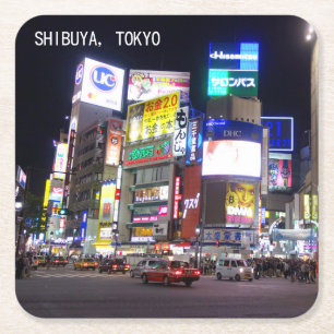 Shibuya City Lights Night in Tokio Japan Rechteckiger Pappuntersetzer
