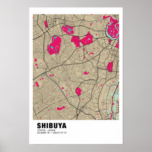 Shibuya-Karte Poster - Tokio Stylische Pink Karte