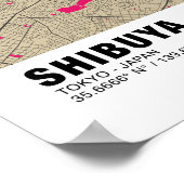 Shibuya Map Poster - Tokio Stilvolle rosa Karte (Ecke)