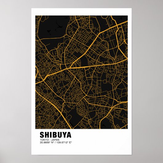 Shibuya Map Poster - Tokyo Black and Golden Map (Vorne)