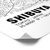 Shibuya Map Poster - Tokyo White Map (Ecke)
