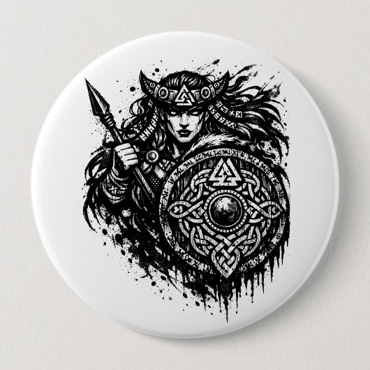 Shield Maiden Spear‑Sigil – Mythic Warrior Ink Button (Vorderseite)