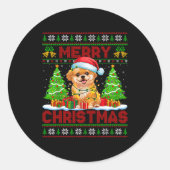 Shih O Ugly Christmas Sweaters Funny Pet Dog Light Runder Aufkleber (Vorderseite)