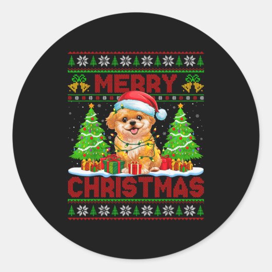 Shih O Ugly Christmas Sweaters Funny Pet Dog Light Runder Aufkleber (Vorderseite)