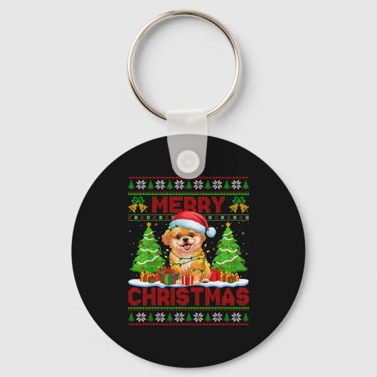 Shih O Ugly Christmas Sweaters Funny Pet Dog Light Schlüsselanhänger (Vorderseite)