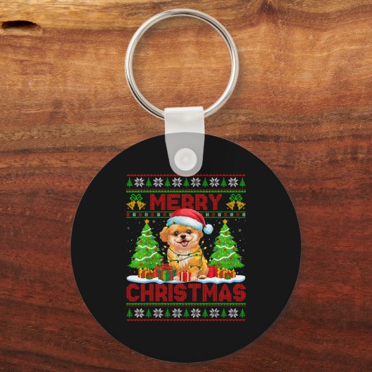 Shih O Ugly Christmas Sweaters Funny Pet Dog Light Schlüsselanhänger (Vorderseite)
