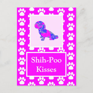Shih-Poo Dog Kisses Silhouette in Niedlich Pink & Postkarte