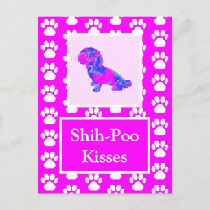 Shih-Poo Dog Kisses Silhouette in Niedlich Pink &  Postkarte