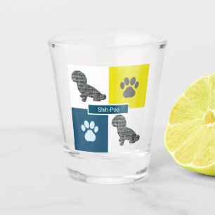 Shih-Poo Dog Niedliche Silhouette & Paw Y&B Grid Schnapsglas