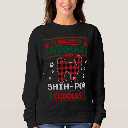 Shih Poo Dog Red Buffalo Plaid Ugly Christmas Swe Sweatshirt (Vorderseite)