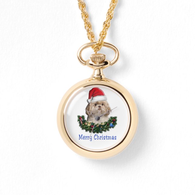 Shih-Tsu Dog Christmas Armbanduhr (Vorderseite)
