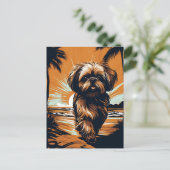 Shih-tzu am Strand Postkarte (Stehend Vorderseite)