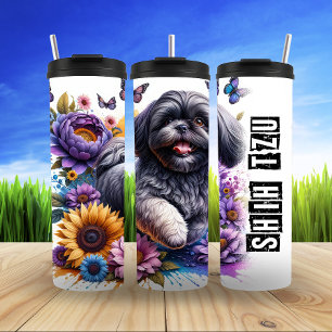 Shih Tzu Amidst Floral Splendor Thermosbecher