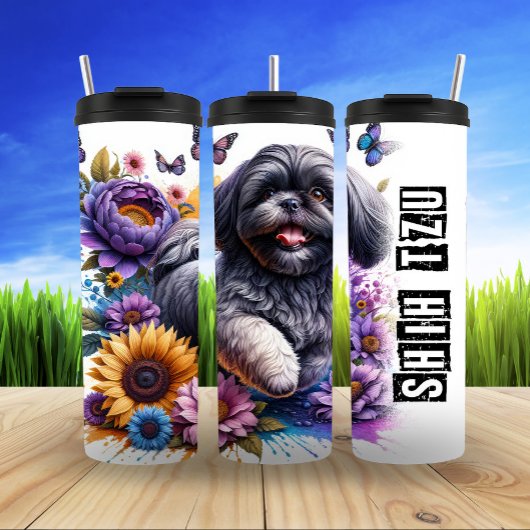 Shih Tzu Amidst Floral Splendor Thermosbecher