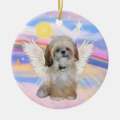 Shih Tzu Angel in Himmelswolken Keramikornament (Vorne)