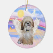 Shih Tzu Angel in Himmelswolken Keramikornament (Links)