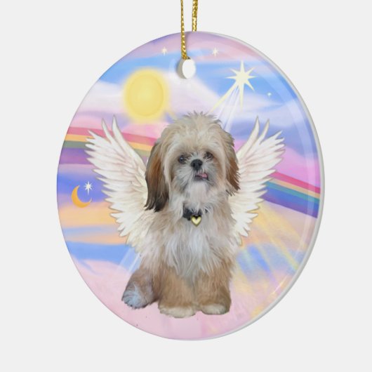 Shih Tzu Angel in Himmelswolken Keramikornament (Links)