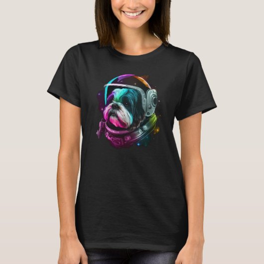 Shih Tzu Astronaut Dog in Outer Space Cosmic Plane T-Shirt (Vorderseite)