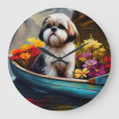 Shih Tzu auf einem Paddel: Ein Landschaftliches Ab Große Wanduhr (Vorderseite)
