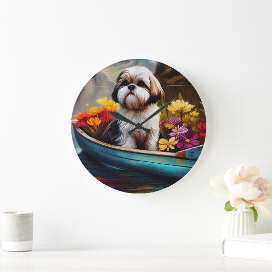 Shih Tzu auf einem Paddel: Ein Landschaftliches Ab Große Wanduhr (Zuhause)