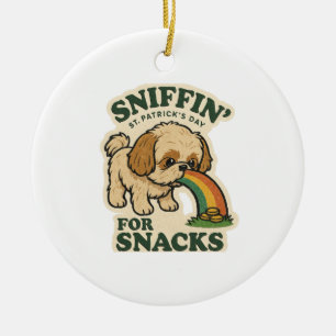 Shih Tzu auf Schatzsuche Retro St. Patrick's Keramik Ornament