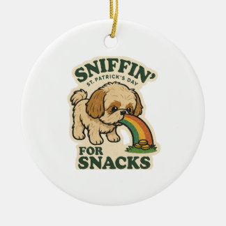 Shih Tzu auf Schatzsuche Retro St. Patrick's Keramik Ornament