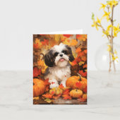 Shih Tzu Autumn Erntedank Karte (Gelbe Blume)