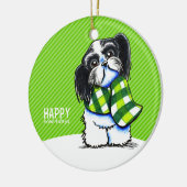 Shih Tzu B/W Weihnachtsschnee Happy Howl-i-days Keramikornament (Links)