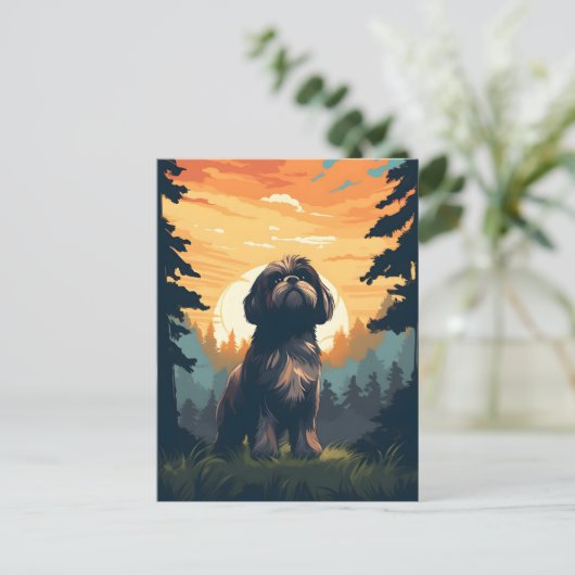 Shih Tzu bei Sonnenuntergang im Wald Postkarte (Stehend Vorderseite)