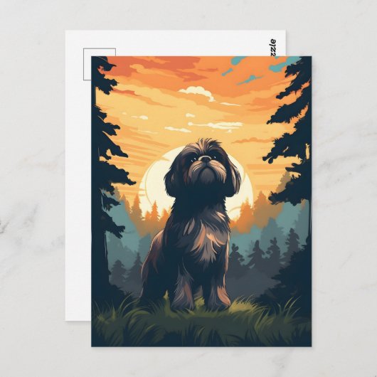 Shih Tzu bei Sonnenuntergang im Wald Postkarte (Vorne/Hinten)