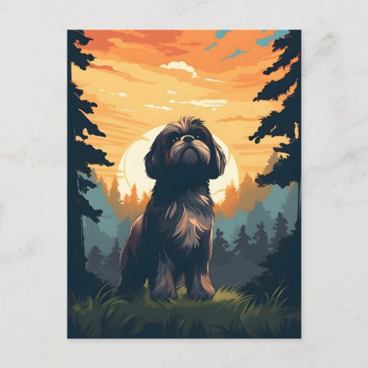 Shih Tzu bei Sonnenuntergang im Wald Postkarte (Vorderseite)