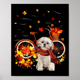 Shih Tzu Bike Herbst Hund Leaf Fall Spaß Herbst Y  Poster