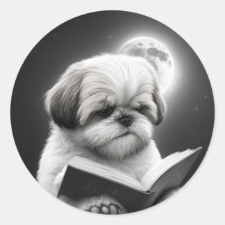 Shih Tzu Book Lesung Runder Aufkleber