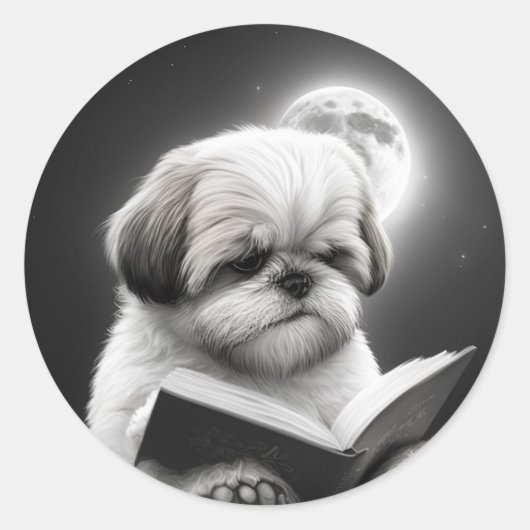 Shih Tzu Book Lesung Runder Aufkleber (Vorderseite)