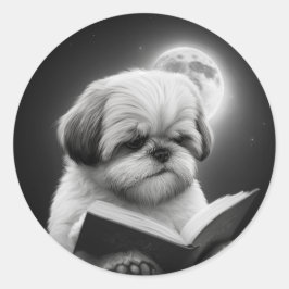Shih Tzu Book Reading Runder Aufkleber