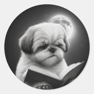 Shih Tzu Book Reading Runder Aufkleber