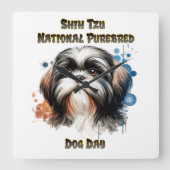 Shih Tzu Celebration on National Purebred Dog Day Quadratische Wanduhr (Vorderseite)