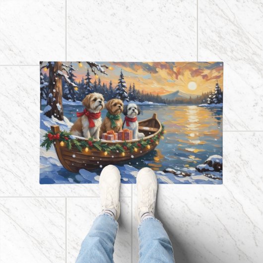 Shih Tzu Christmas Boat Holiday Fußmatte (Indoor)