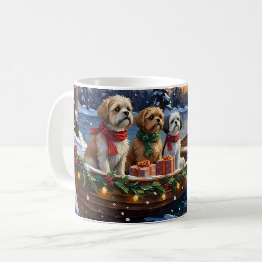 Shih Tzu Christmas Boat Holiday Kaffeetasse (Vorderseite Links)