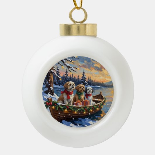 Shih Tzu Christmas Boat Holiday Keramik Kugel-Ornament (Vorderseite)