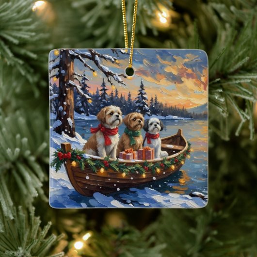 Shih Tzu Christmas Boat Holiday Keramikornament (Baum)