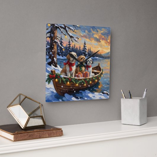 Shih Tzu Christmas Boat Holiday Quadratische Wanduhr (Büro)