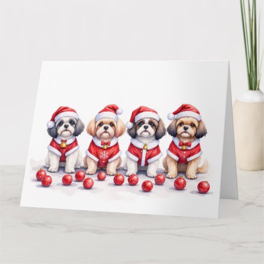 Shih Tzu Christmas Dress Santa Hat Karte (Vorderseite)