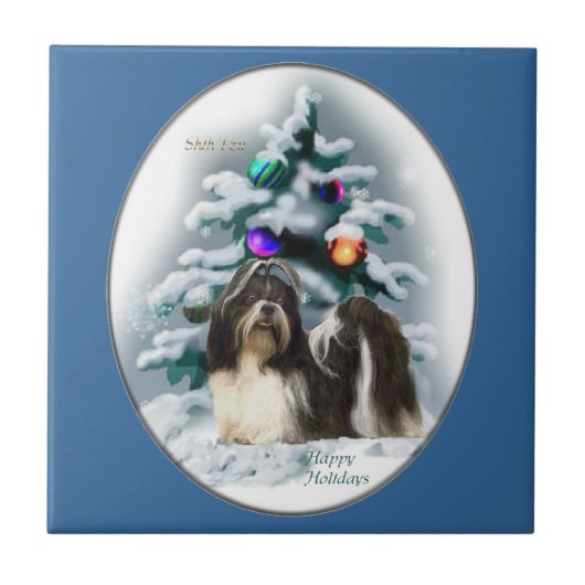 Shih Tzu Christmas Fliese (Vorderseite)