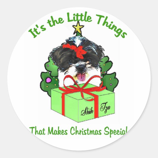 Shih Tzu Christmas Geschenke Runder Aufkleber (Vorderseite)