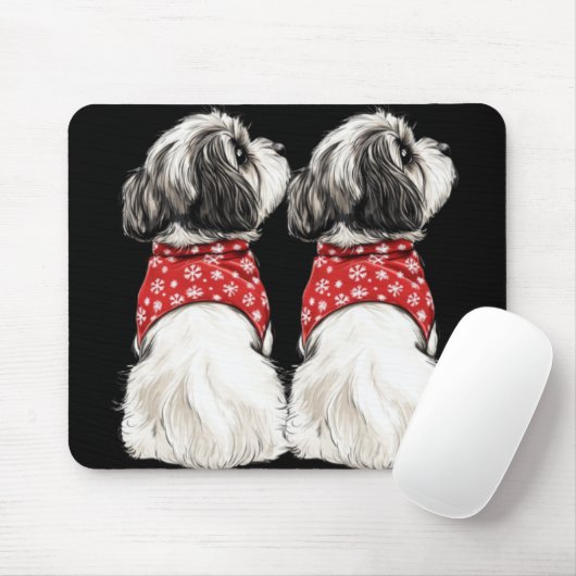 Shih Tzu Christmas Lights Dog Lover Xmas Pajama Pu Mousepad (Mit Mouse)