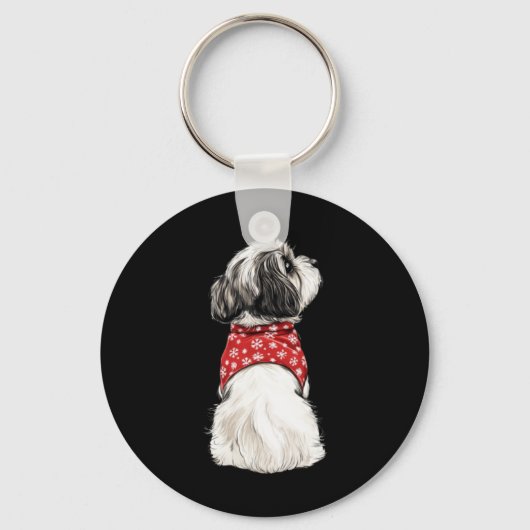 Shih Tzu Christmas Lights Dog Lover Xmas Pajama Pu Schlüsselanhänger (Vorderseite)