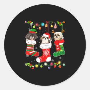 Shih Tzu Christmas Lights Geschenk Funny Xmas Hund Runder Aufkleber
